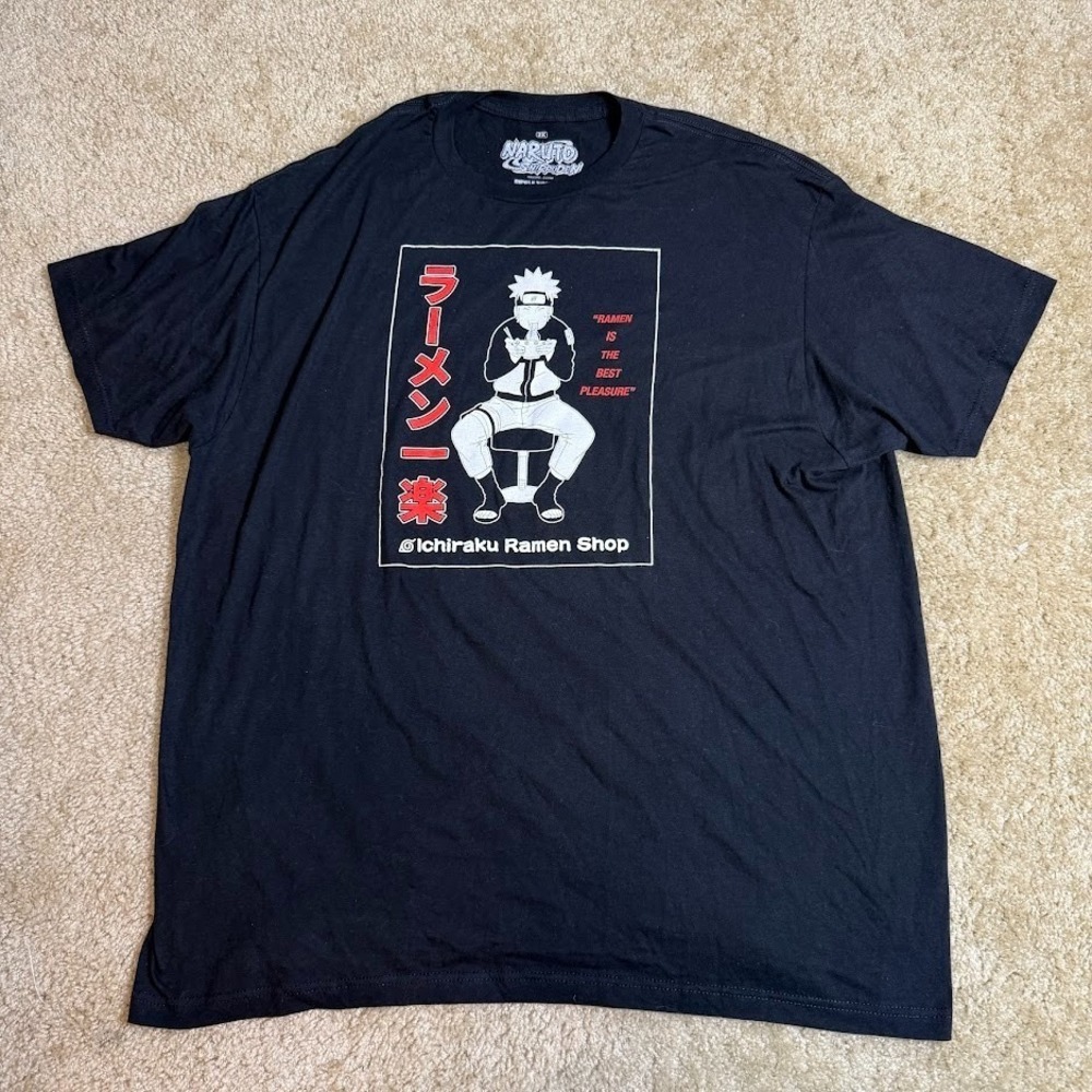Naruto Shippuden Shirt Mens 2XL Black 2007 Y2K Ichiraku‎ Ramen Anime Tee
